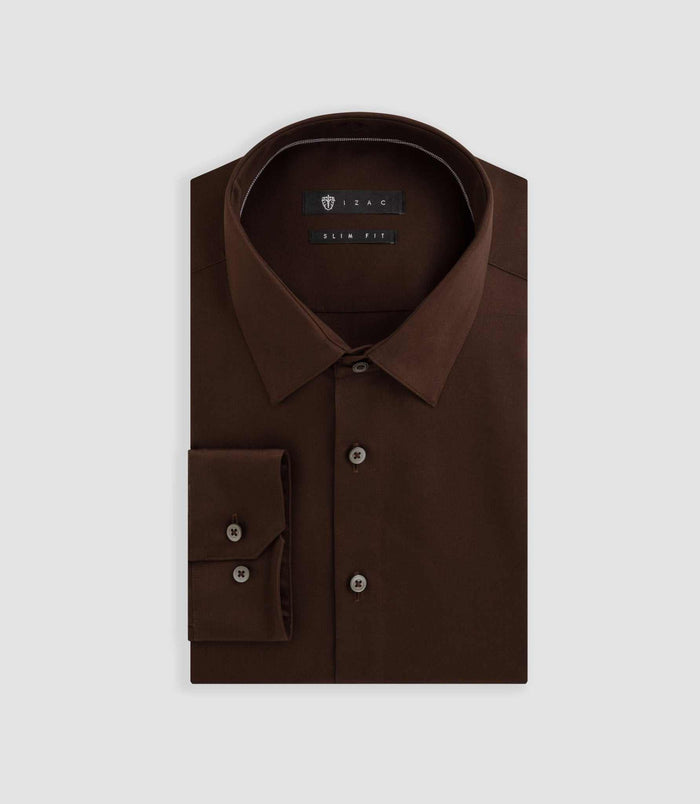 Izac Chemise Satin Slim Marron "Satinslim"