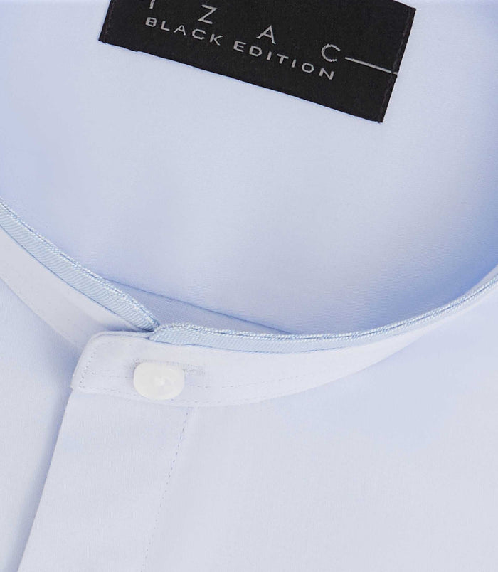 Izac Chemise Satin Stretch Col Mao Ciel "Marcel"