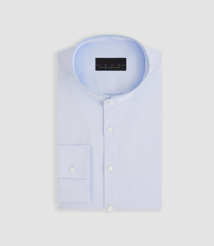 izac Chemise satin stretch col mao ciel "Marcel"
