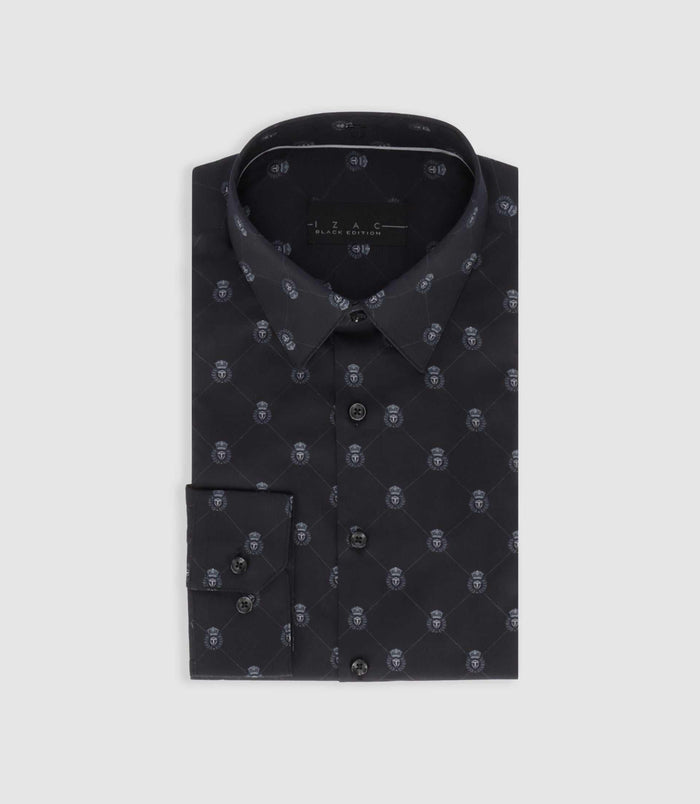 izac Chemise slim à imprimée logo noir PARTIN