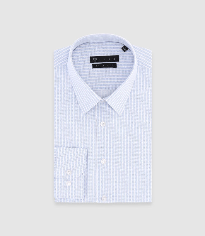 Izac Chemise Slim à Rayures Bleu Ciel PALY