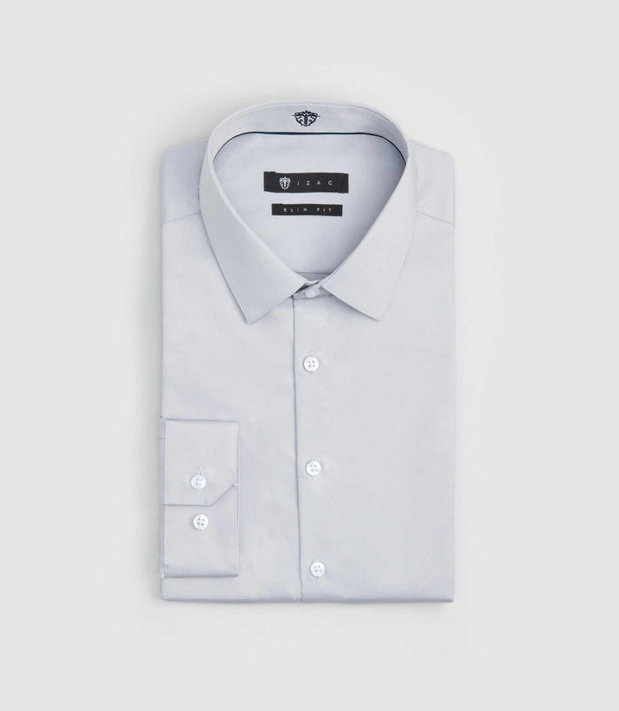 izac Chemise slim coton gris-clair «Satinslim»