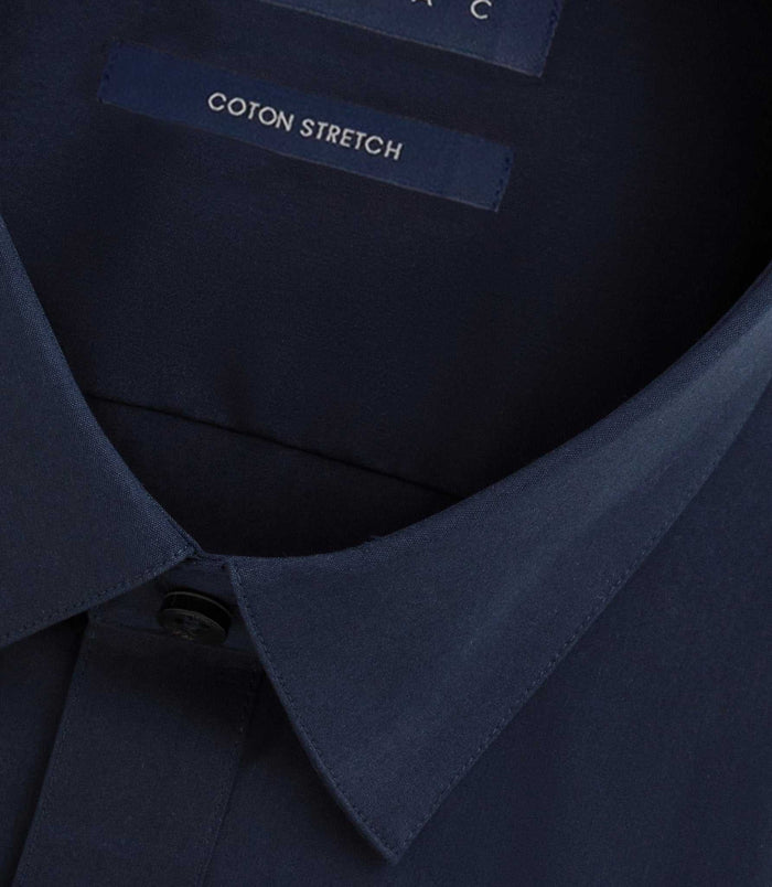 Izac Chemise Slim En Popeline Stretch Marine