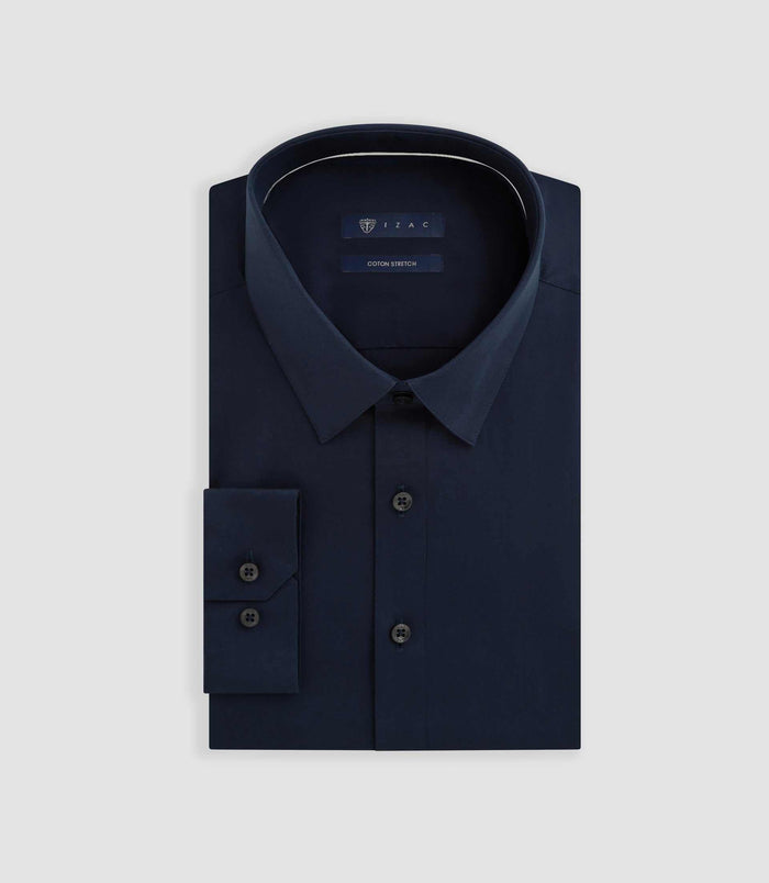 izac Chemise slim en popeline stretch marine