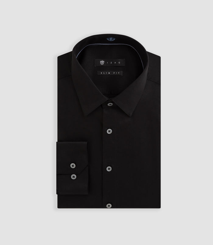 izac Chemise slim en satin coton noir SATINSLIM