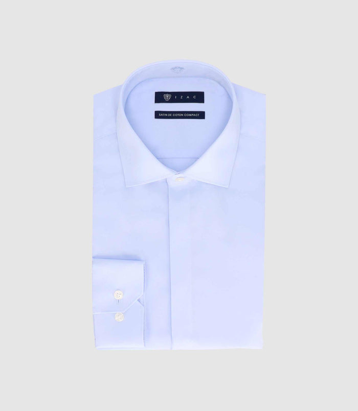 izac Chemise slim en satin de coton ciel SATINCACH
