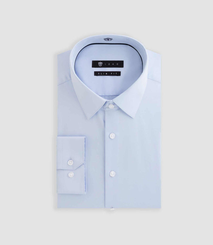 izac Chemise slim en satin de coton ciel "Satinslim"