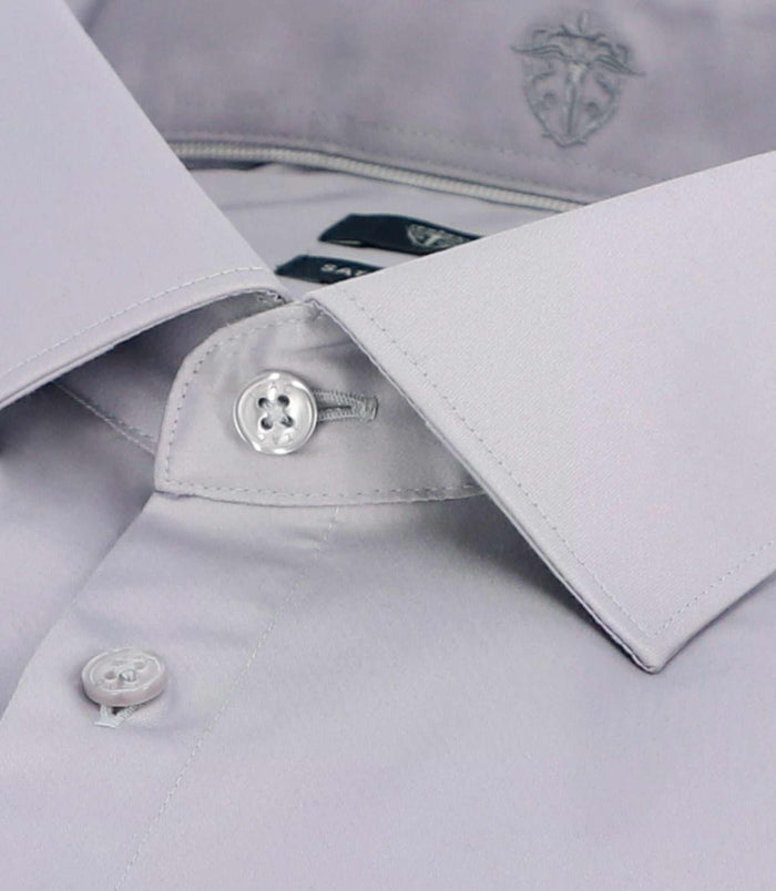 Izac Chemise Slim En Satin De Coton Gris SATINSLIM