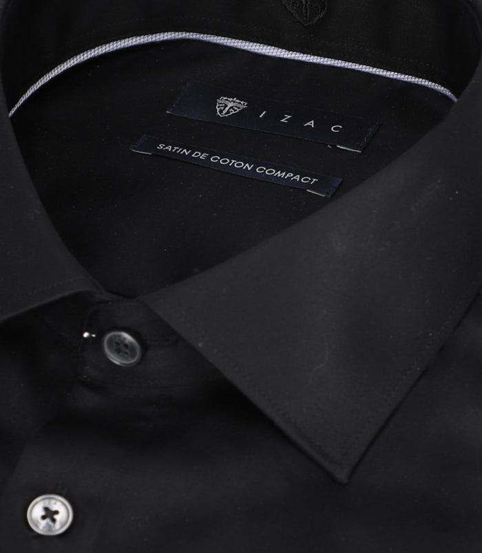 Izac Chemise Slim En Satin De Coton Noir SATINSLIM