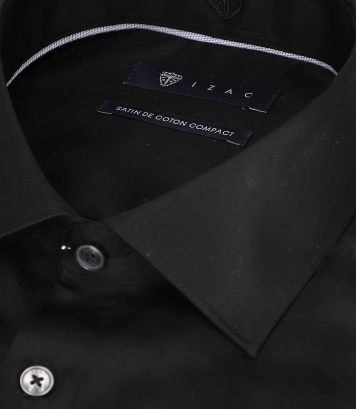 Izac Chemise Slim En Satin De Coton Noir SATINSLIM