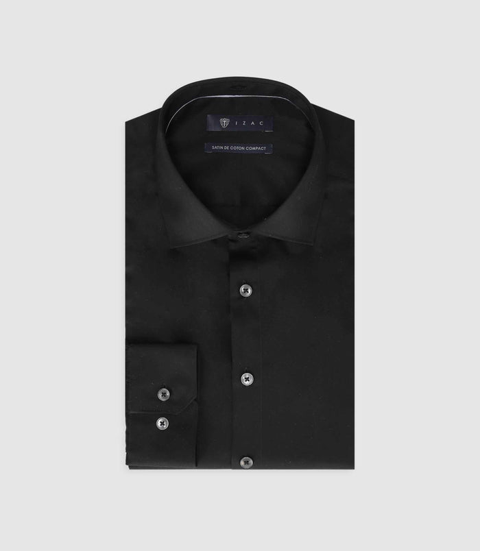 izac Chemise slim en satin de coton noir SATINSLIM