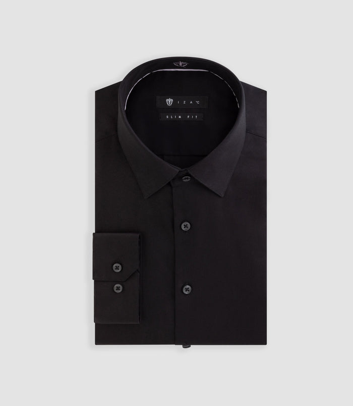 izac Chemise slim en satin de coton noir "Satinslim"