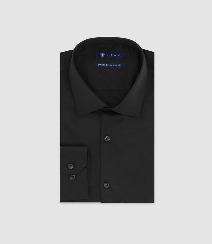 izac Chemise slim en satin de coton NOIR