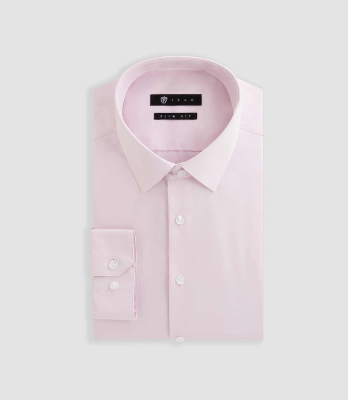 izac Chemise slim en satin de coton rose "Satinslim"
