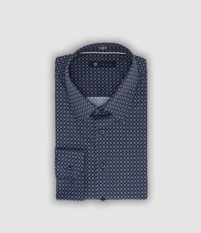 izac Chemise slim imprimée marine bleu gris PAUL