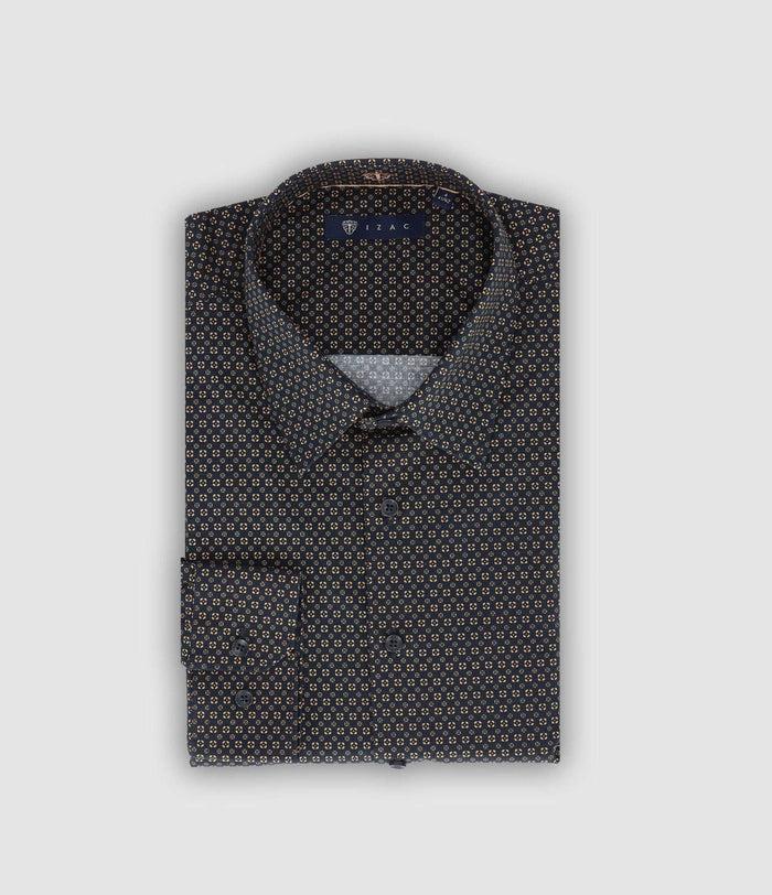 izac Chemise slim imprimée marine camel PAUL