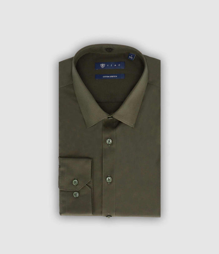 izac Chemise slim kaki foncé MALTE