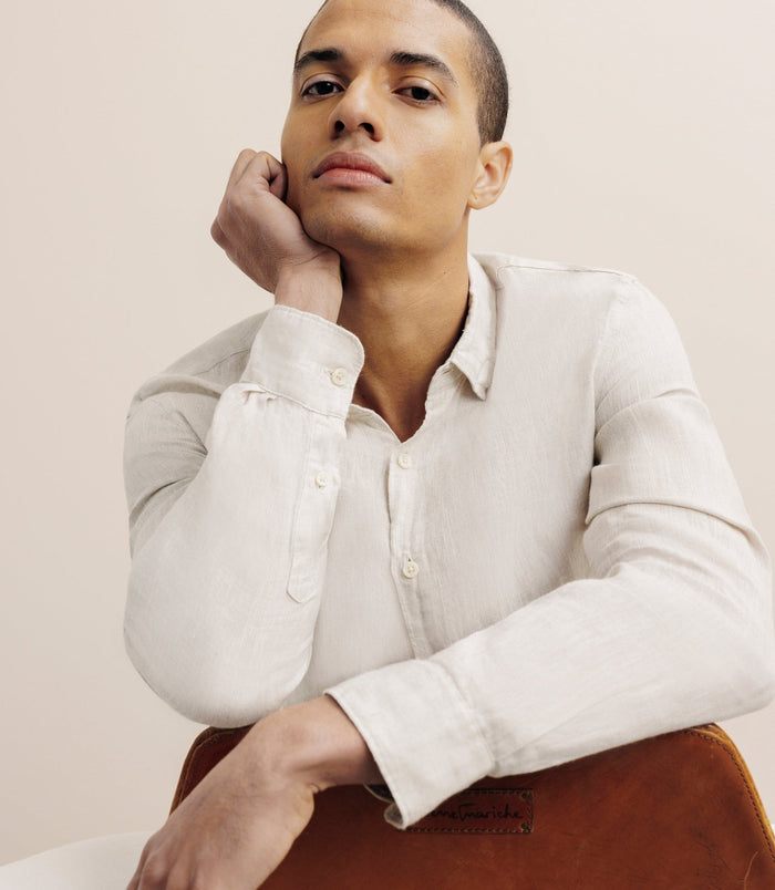 izac Chemise unie 100% lin beige