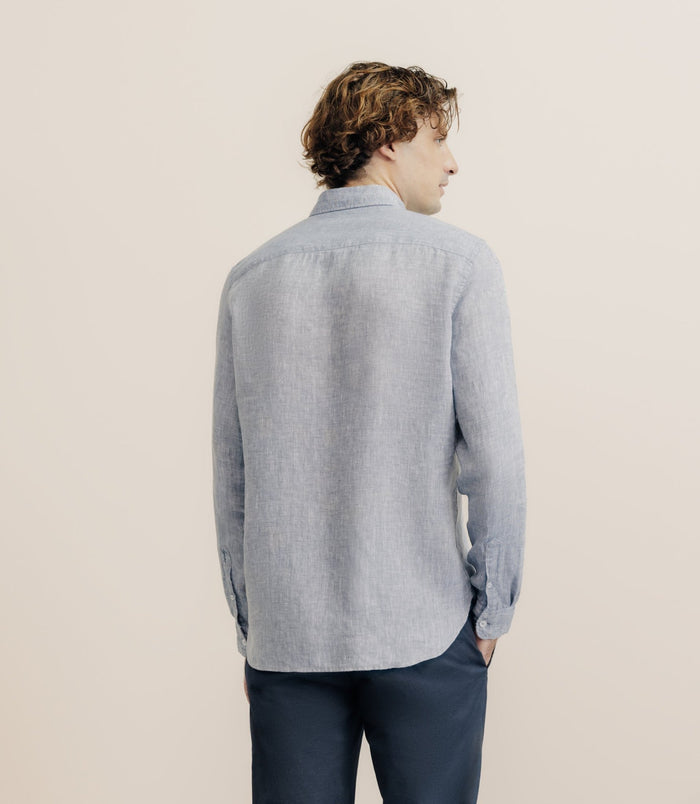 Izac Chemise Unie 100% Lin Bleu Denim
