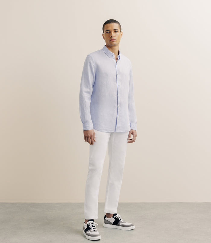 Izac Chemise Unie 100% Lin Ciel