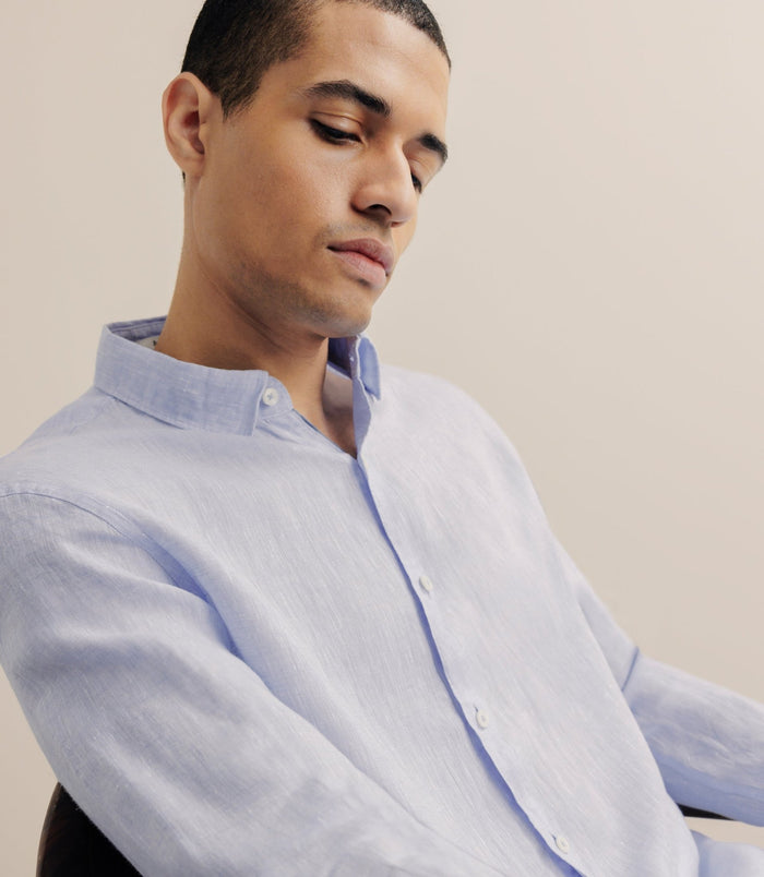 izac Chemise unie 100% lin ciel