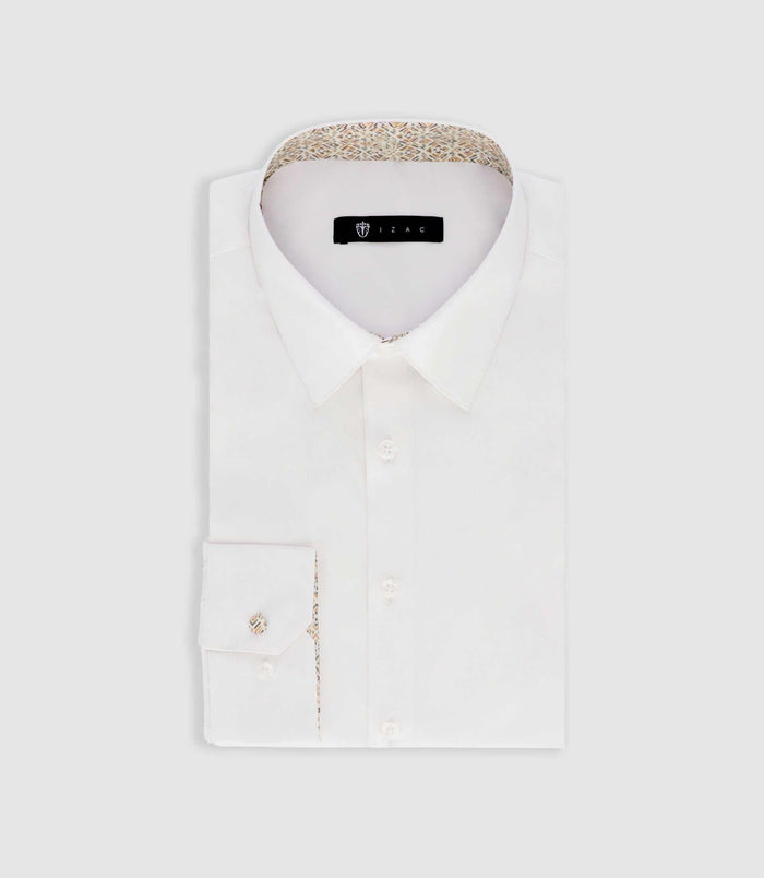 Izac Chemise Unie à Fantaisie Blanche PALMIRO