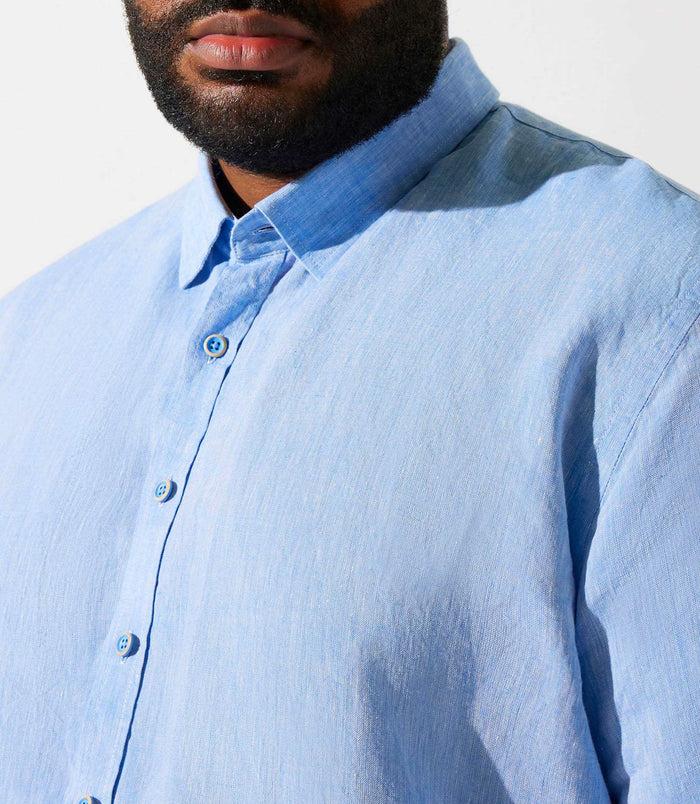 Izac Chemise Unie Bleue Indigo En Lin KISSBT