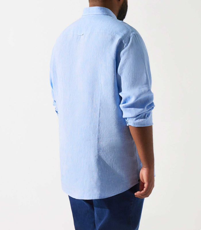 Izac Chemise Unie Bleue Indigo En Lin KISSBT