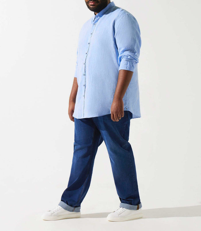 izac Chemise unie bleue indigo en lin KISSBT