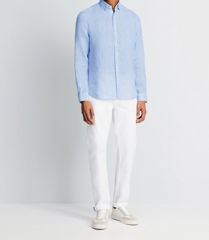 Izac Chemise Unie En Coton Lin Ciel