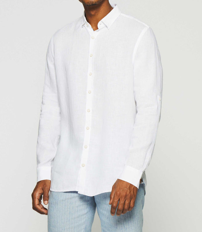 Izac Chemise Unie En Lin Blanc KISS