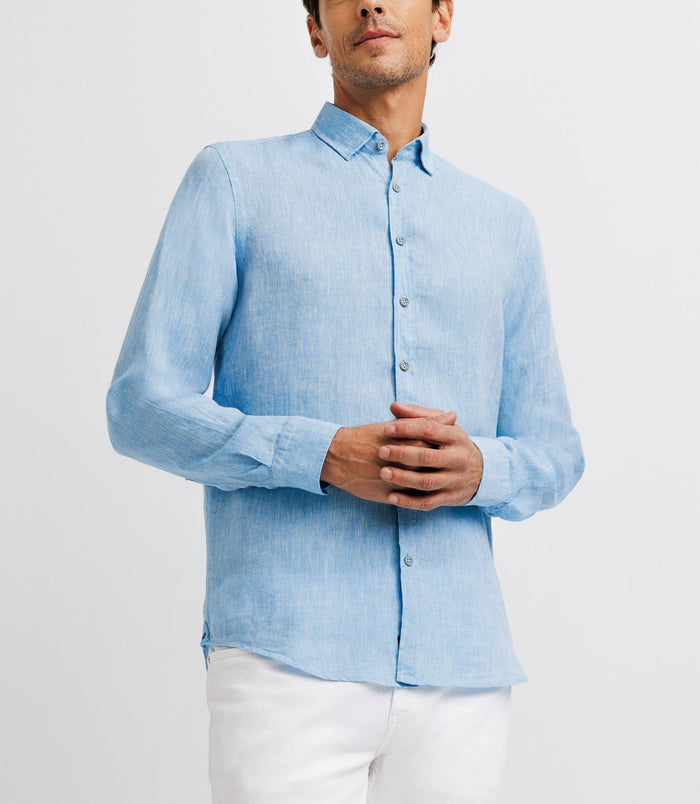 Izac Chemise Unie En Lin Bleu Indigo