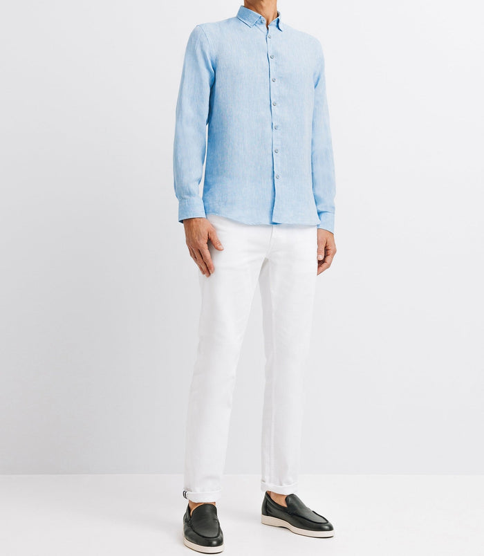 izac Chemise unie en lin bleu indigo