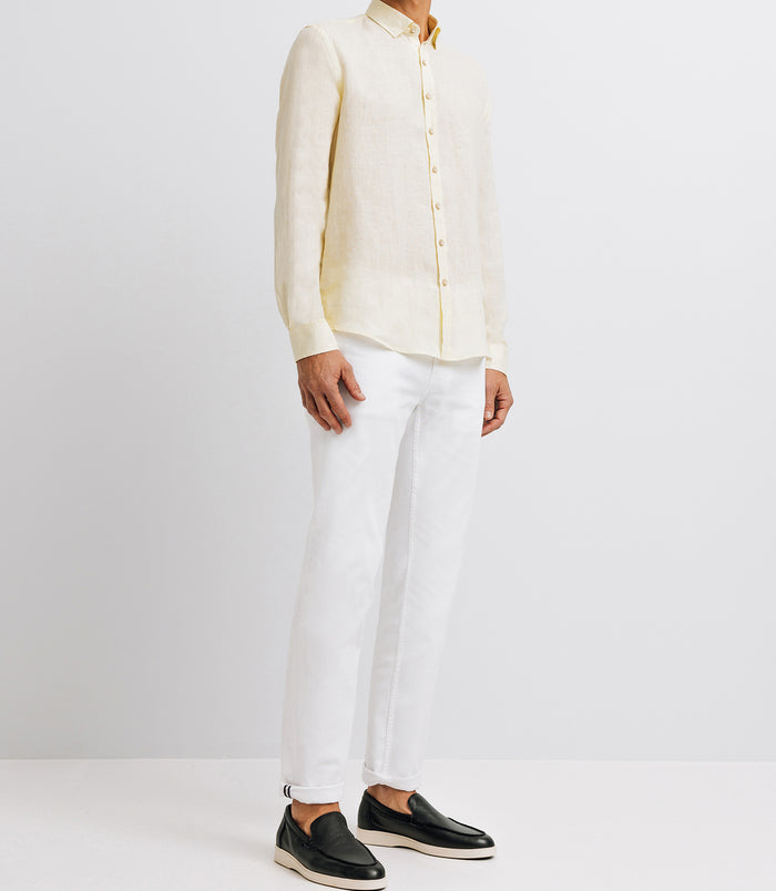izac Chemise unie en lin jaune
