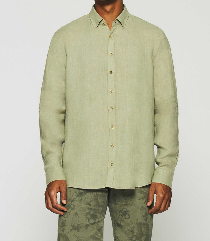 Izac Chemise Unie En Lin Kaki KISS
