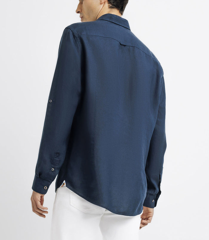 Izac Chemise Unie En Lin Marine