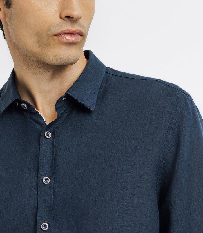 Izac Chemise Unie En Lin Marine