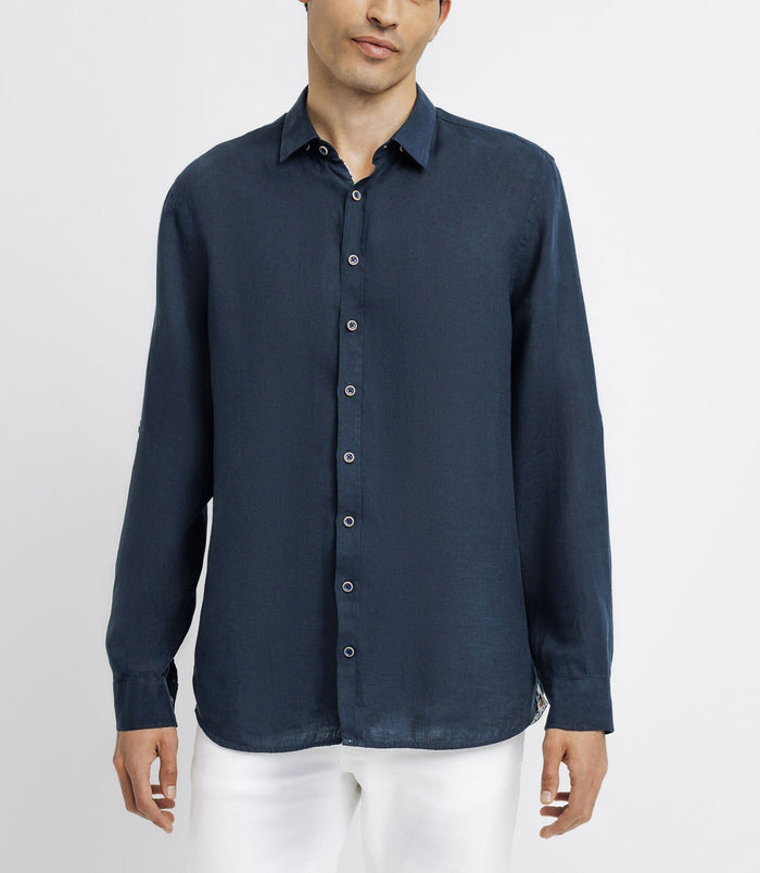 Izac Chemise Unie En Lin Marine