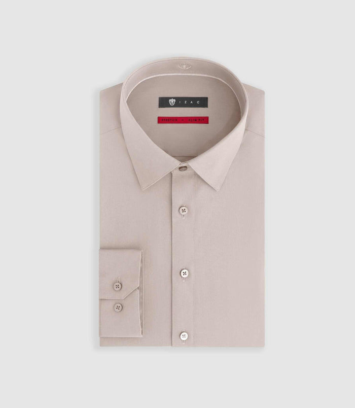 izac Chemise unie en popeline stretch beige MALTE