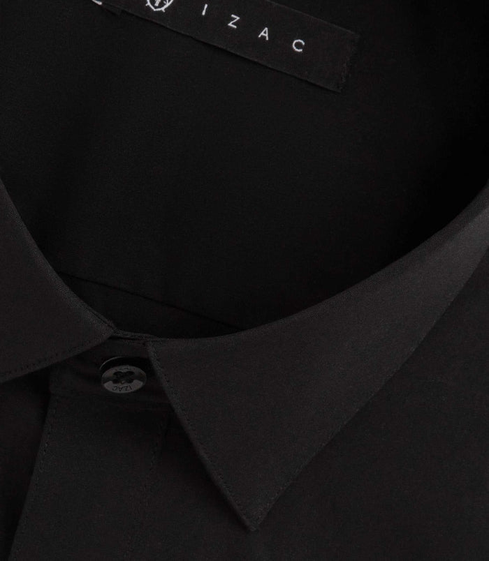 Izac Chemise Unie En Popeline Stretch Noir MALTE2