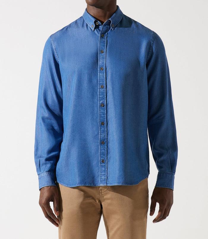 Izac Chemise Unie En Tencel Bleue JOSS