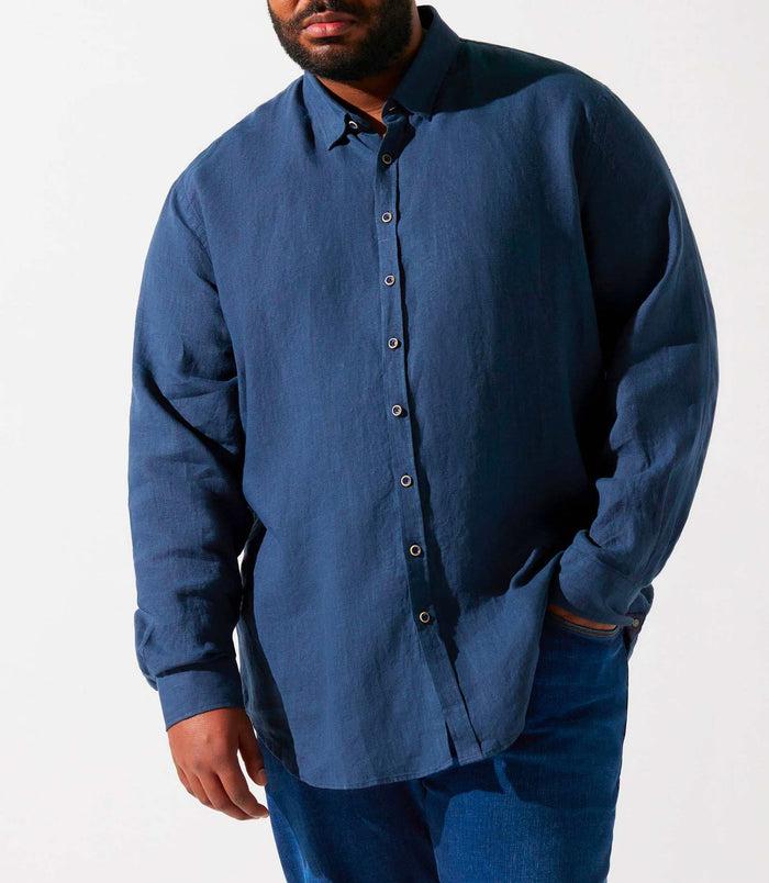 Izac Chemise Unie Marine En Lin KISSBT