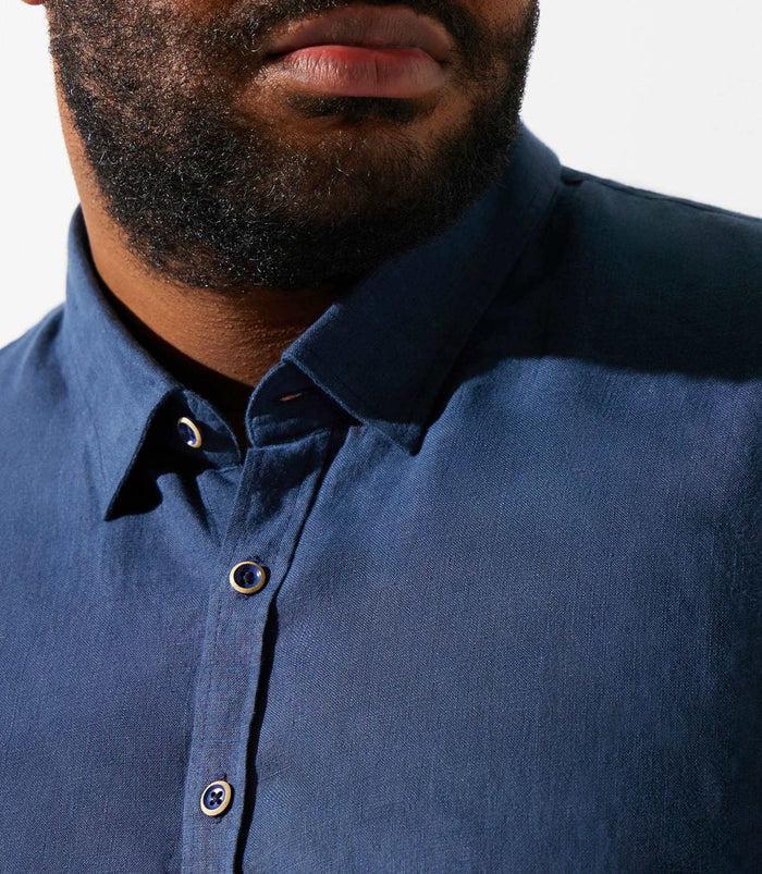 Izac Chemise Unie Marine En Lin KISSBT