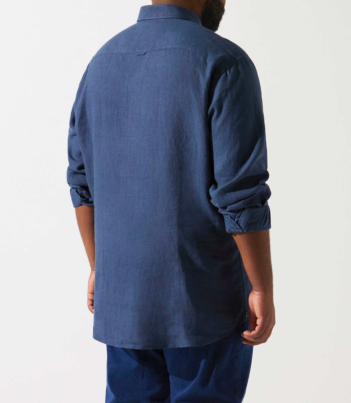 Izac Chemise Unie Marine En Lin KISSBT