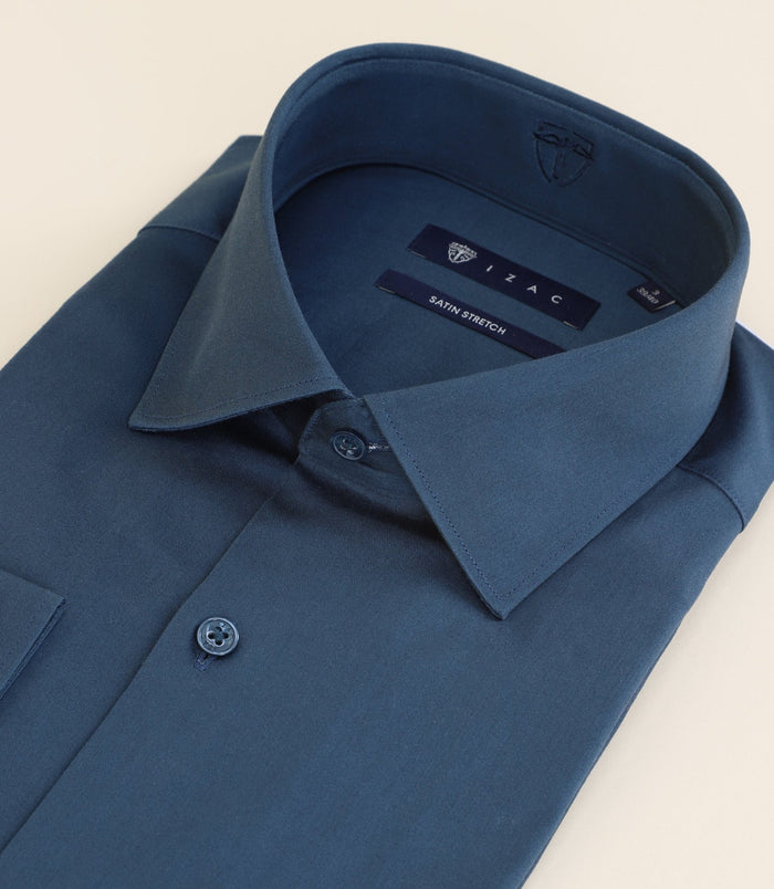 Izac Chemise Ville En Satin De Coton Bleu Vert