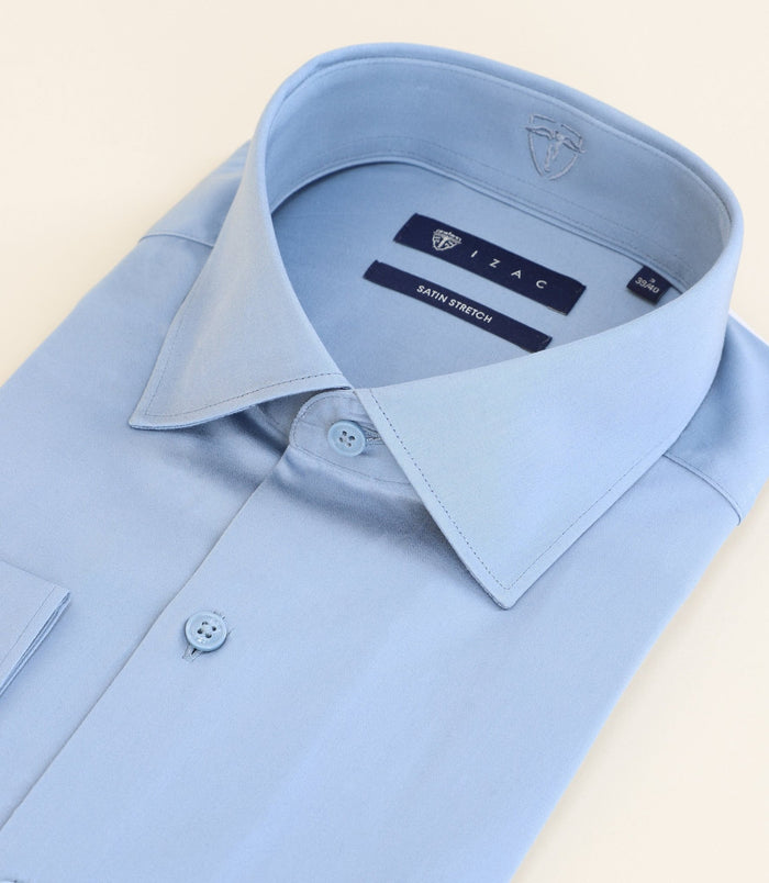 Izac Chemise Ville En Satin De Coton Indigo