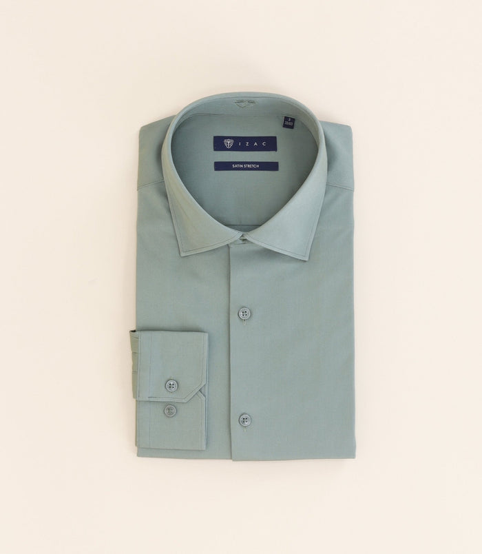 izac Chemise ville en satin de coton vert