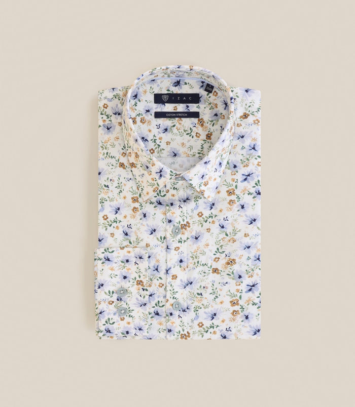 izac Chemise ville imprimée ajustée beige