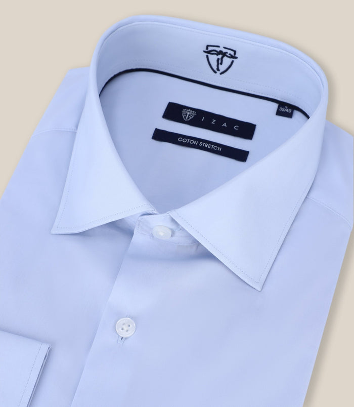 Izac Chemise Ville Satin De Coton Bleu Ciel