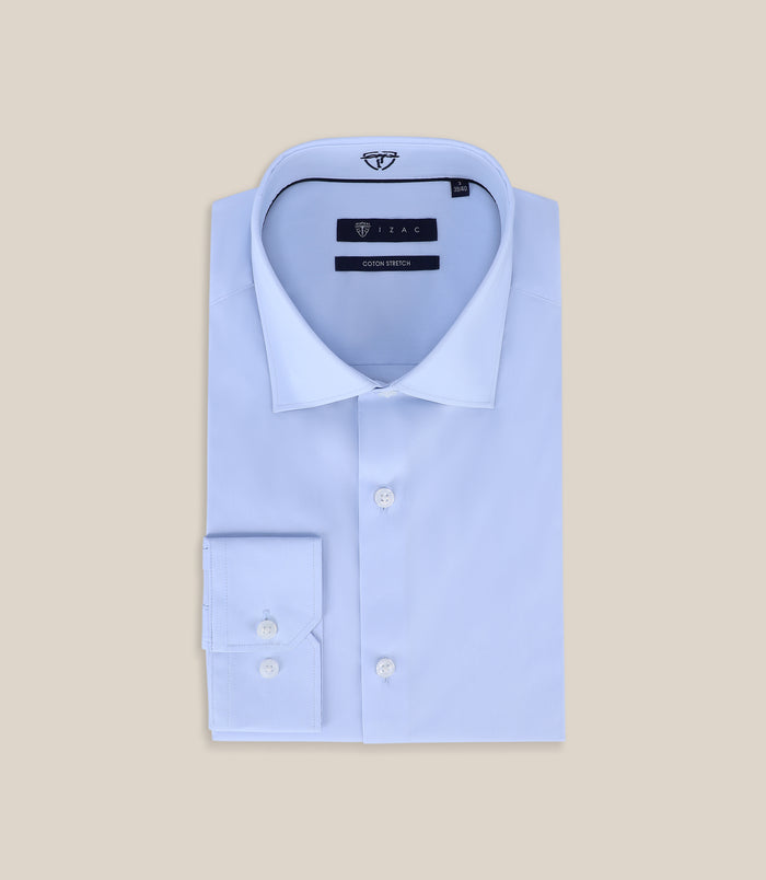 izac Chemise ville satin de coton bleu ciel